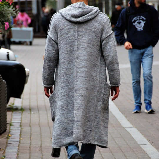 Herren Langer Strickmantel mit modernem Design und lässigen Details EB