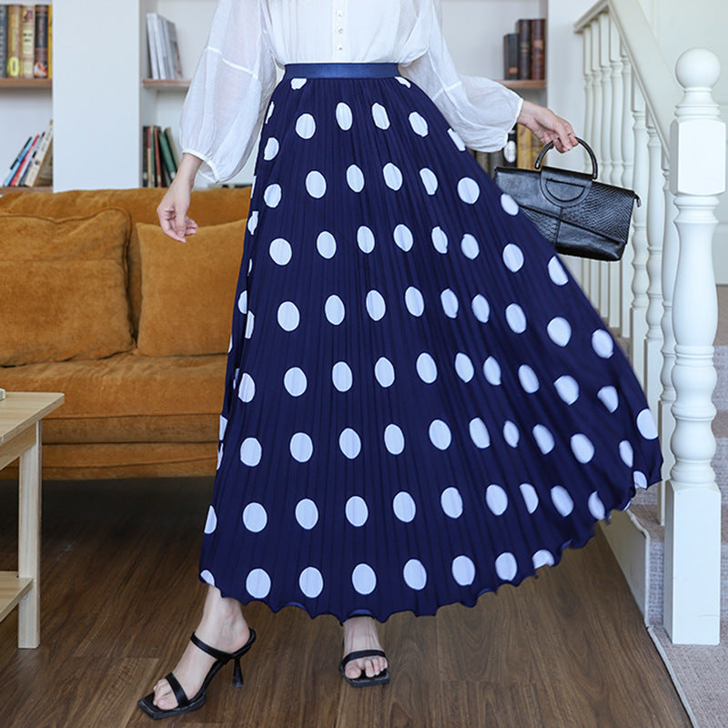 Damen  plissierter Teller-Midirock in Retro-Pünktchenoptik mit elastischem Komfortbund EB