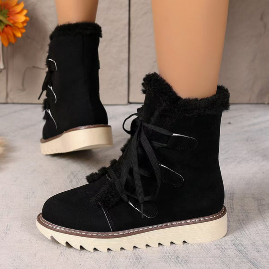 Damen  kurze gefütterte Schnürboots mit Teddyfutter, gesteppter Laufsohle und ergonomischem Komfortfußbett EB