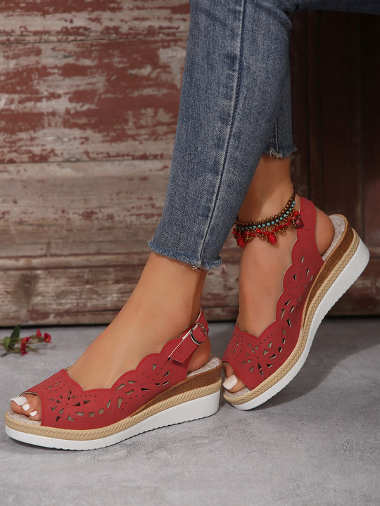 Damen Sandalen mit floralem Schnitt und bequemem Plateau EB
