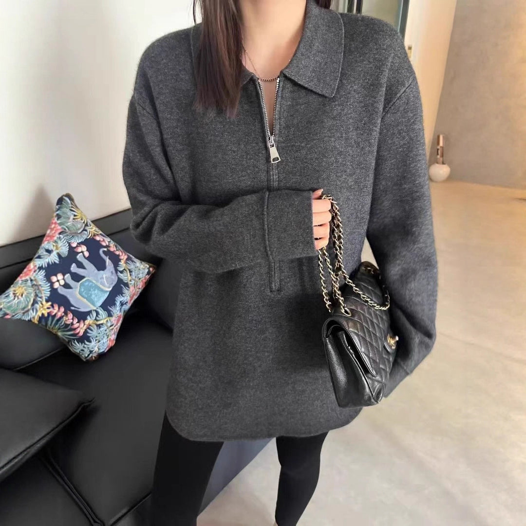 Damen Modischer Pullover mit Reißverschluss und Kragen EB