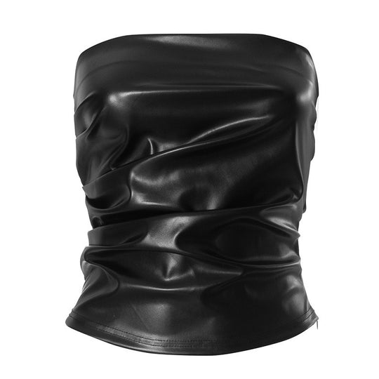 Damen Bandeau-Oberteil aus hochwertigem Kunstleder mit raffinierten Rüschendetails EB