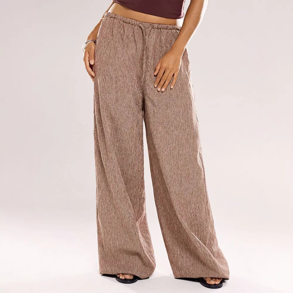 Damen Weite Leinenhose mit elastischem Bund und Kordelzug EB