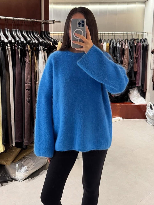 Damen Flauschiger Oversize-Pullover im Angora-Look mit kastiger Silhouette EB