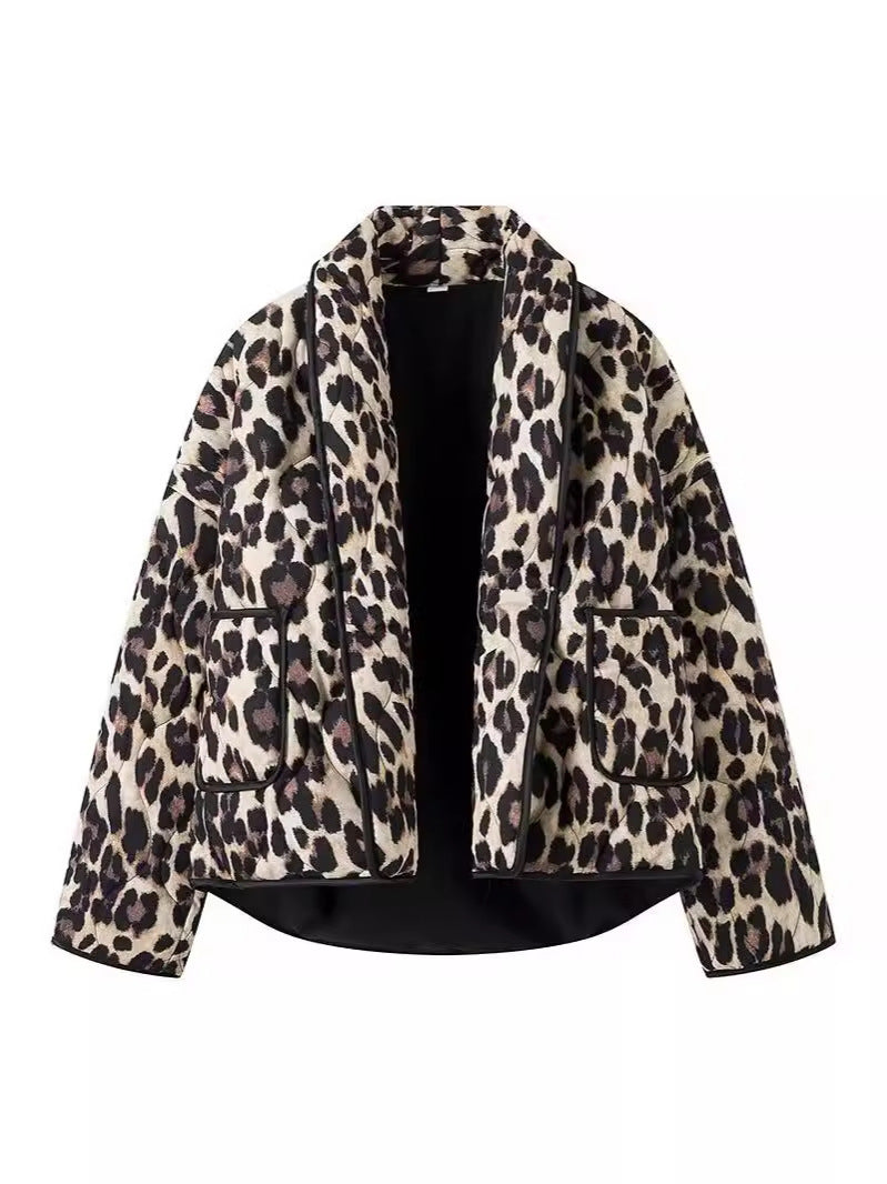 Damen modische Leo-Jacke im lässigen Schnitt mit praktischen Taschen EB