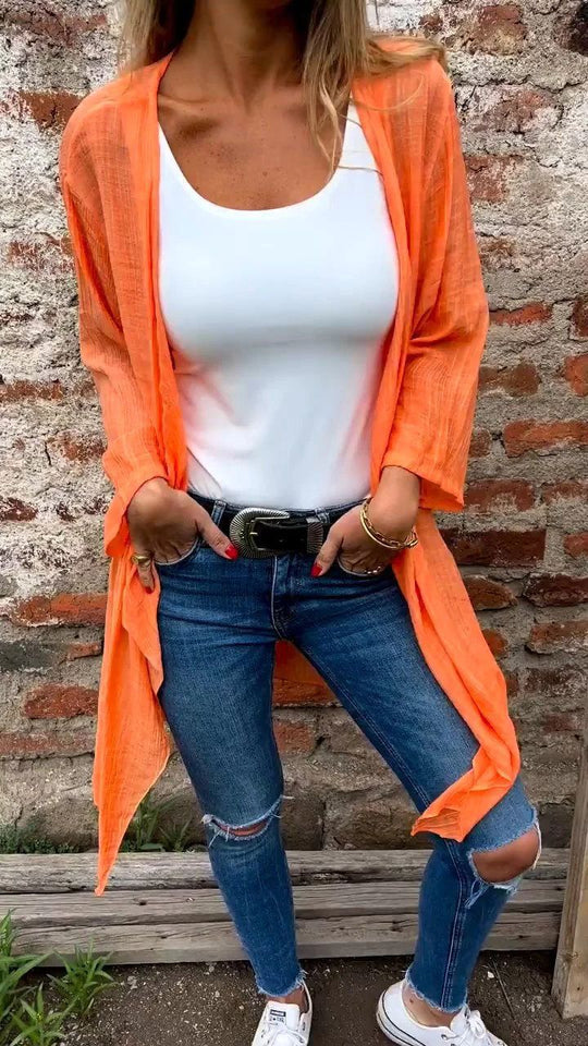 Damen Longcardigan aus leichtem, strukturiertem Material mit offenem Schnitt EB