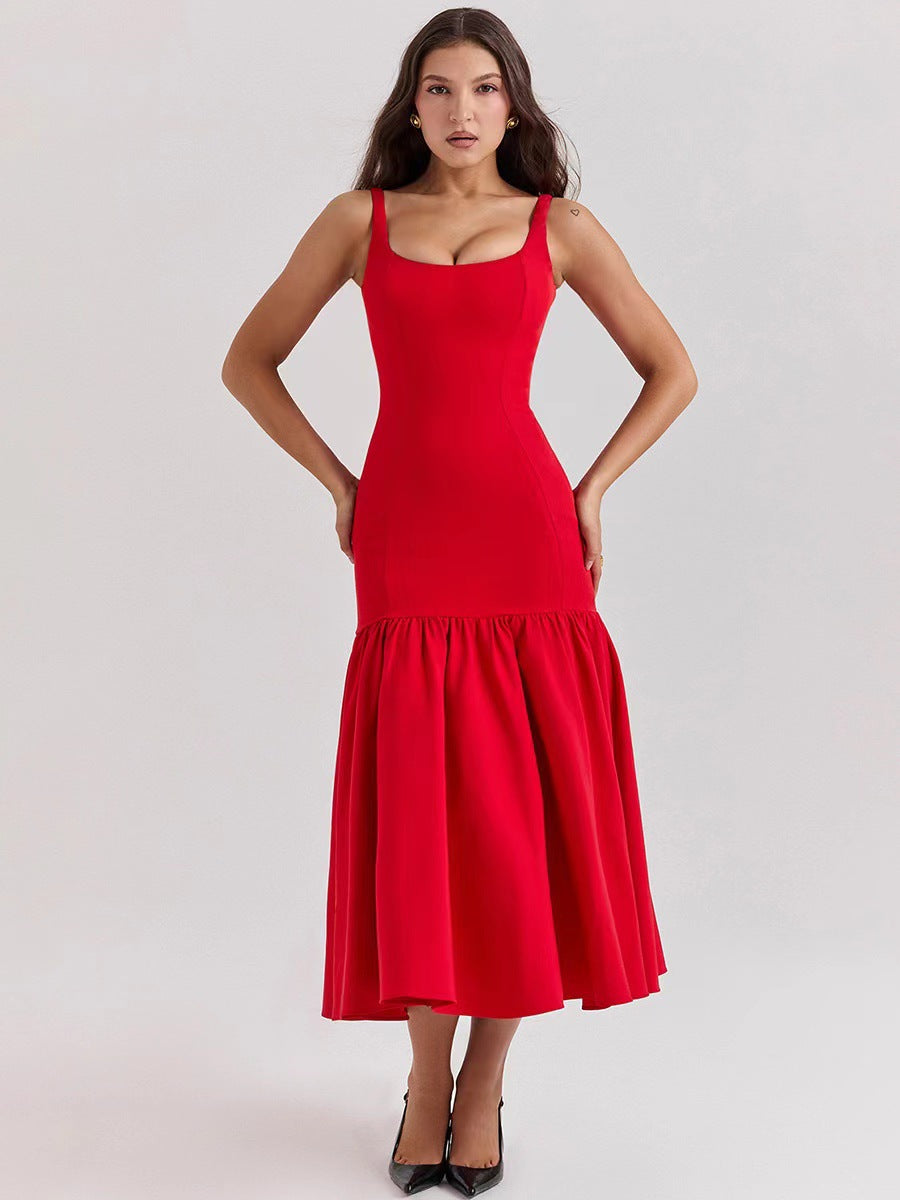Damen Figurbetontes Kleid mit fließendem Rock und schulterfreien Trägern EB