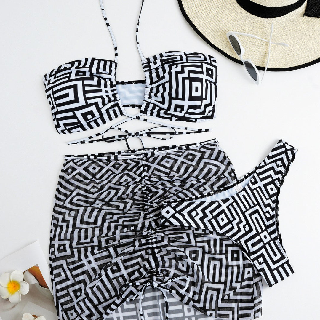 Damen Bikini-Set mit Bandeau-Top und verstellbarem Wickelrock EB