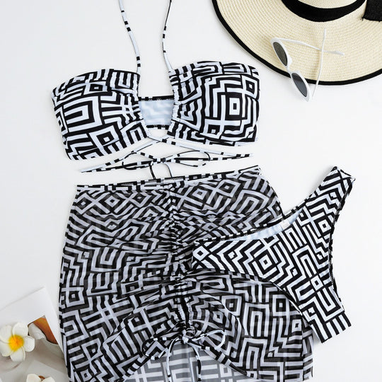 Damen Bikini-Set mit Bandeau-Top und verstellbarem Wickelrock EB