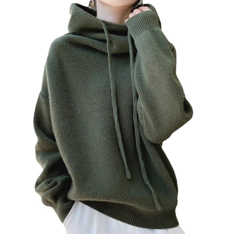 Damen Kuscheliger Rollkragen‑Hoodie aus Feinstrick mit Kordelzug und gerippten Bündchen EB