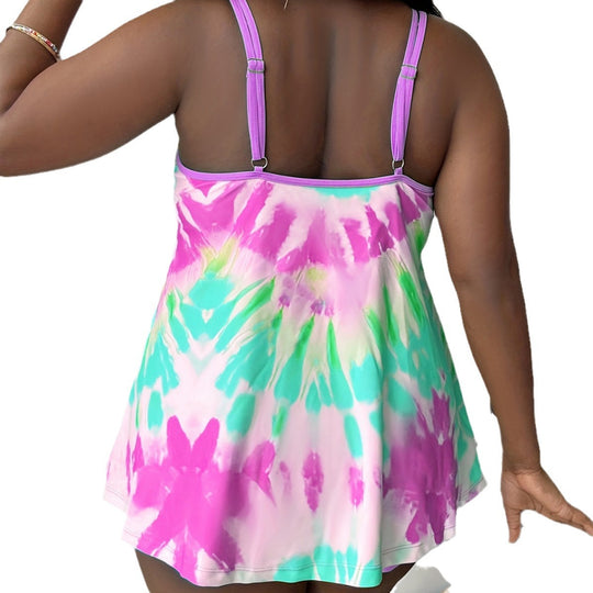 Damen Tankini mit lockerem Schnitt und buntem Batikdesign EB