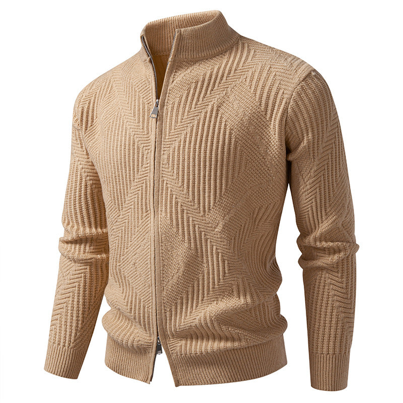 Herren nan Reißverschluss-Cardigan mit geometrischem Fischgrätstrick und Stehkragen EB