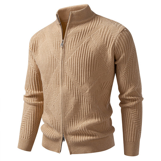 Herren nan Reißverschluss-Cardigan mit geometrischem Fischgrätstrick und Stehkragen EB
