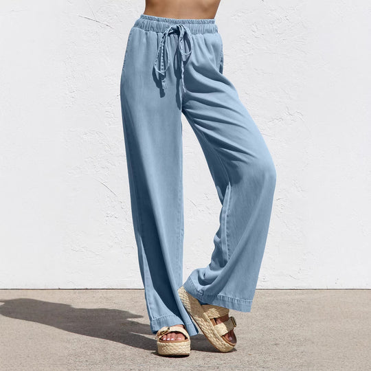 Damen Weite, bequeme Sommerhose mit verstellbarem Bund und lockerer Passform EB