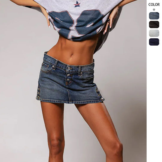 Damen Jeans-Miniröckchen im angesagten Schnitt mit dekorativen Knopfdetails EB