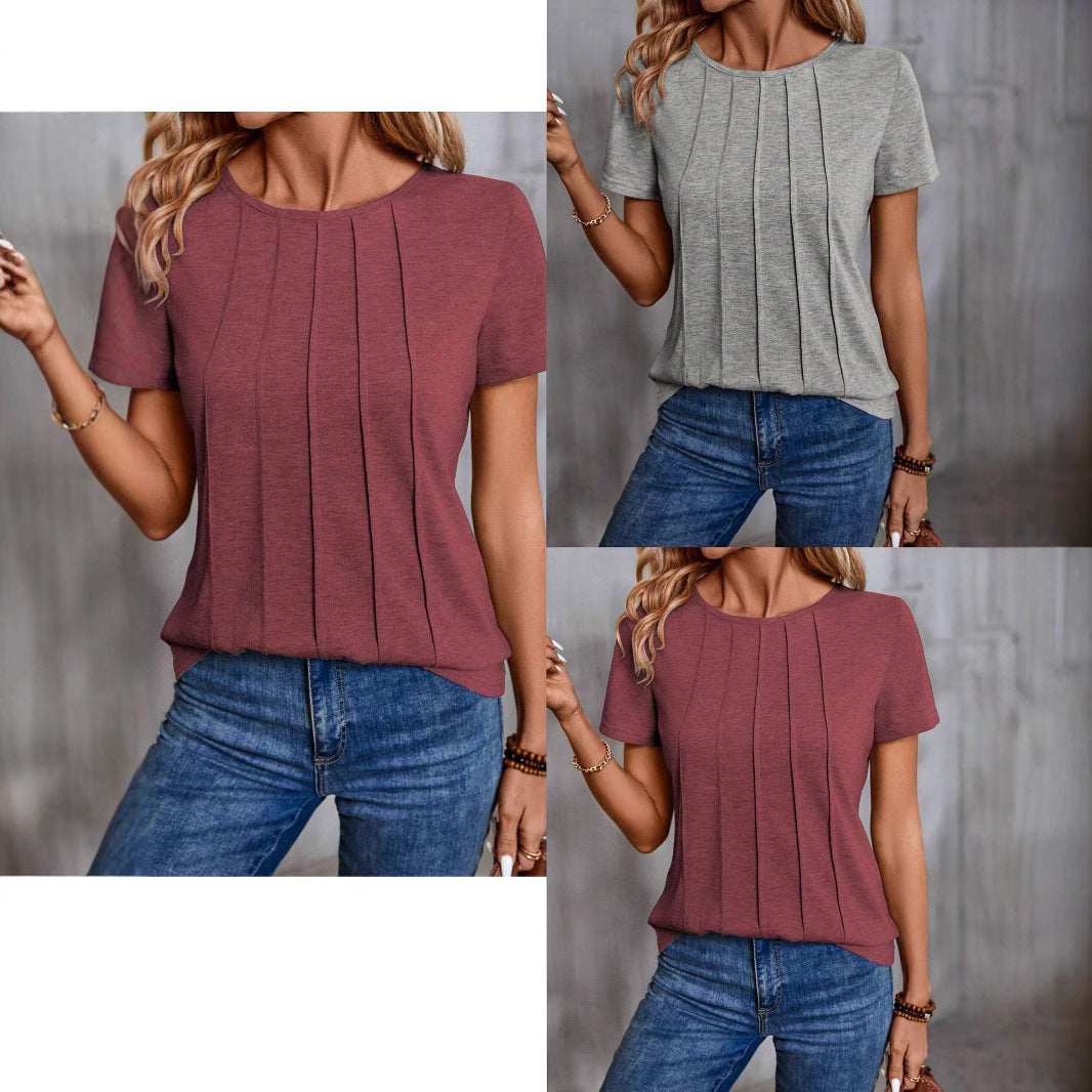 Damen lässiges T-Shirt mit strukturiertem Design und seitlichen Falten EB