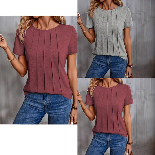 Damen lässiges T-Shirt mit strukturiertem Design und seitlichen Falten EB