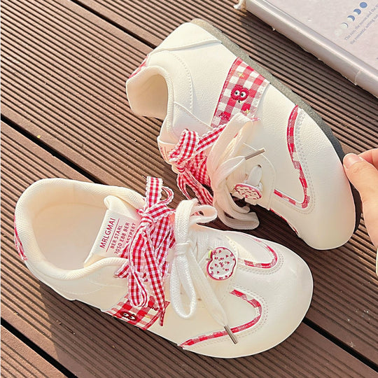 Damen Sneakers mit verspieltem Karomuster und dekorativen Schleifen EB