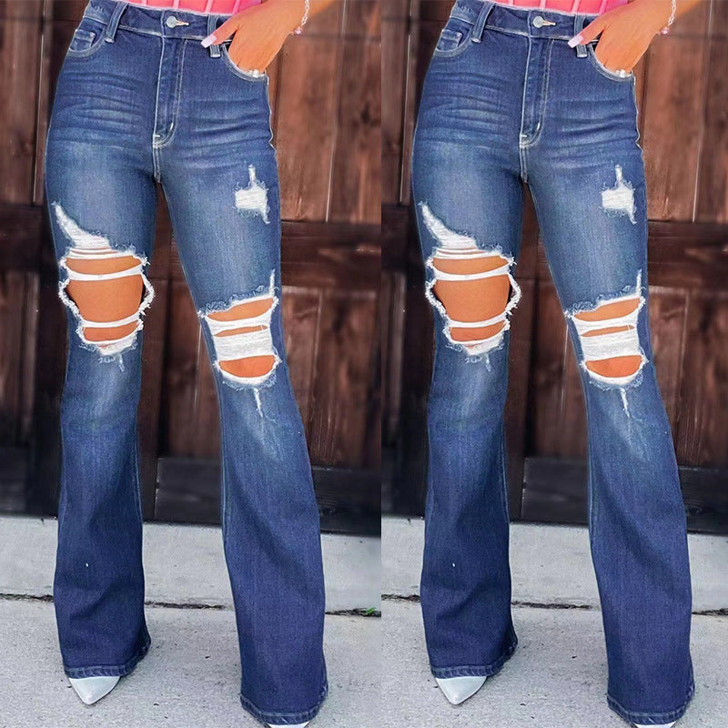 Damen Flared Jeans mit modischen Destroyed-Effekten und hohem Bund EB