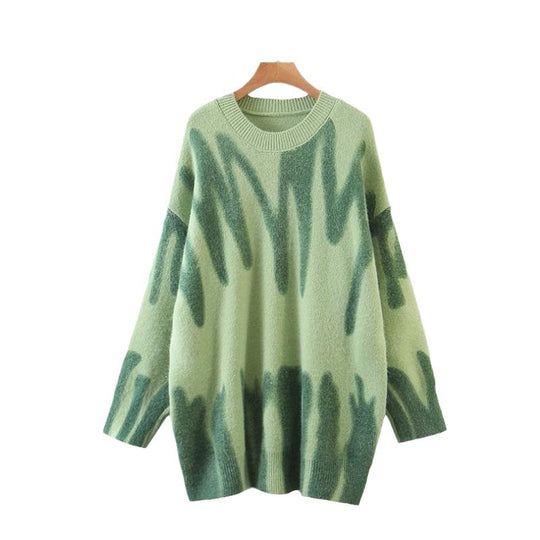 Damen Oversized Pullover mit modernem Farbmustermix und lässigem Schnitt EB