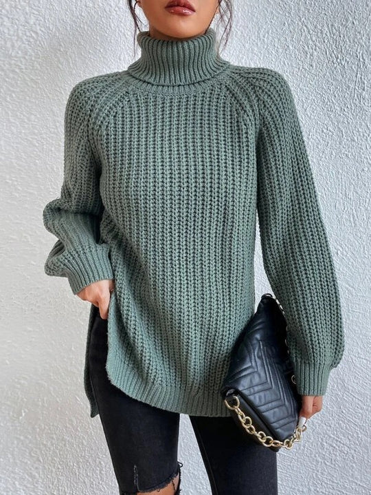 Damen Strickpullover mit hohem Kragen und strukturiertem Wabenmuster EB