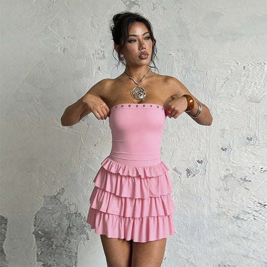 Damen Rüschensommerkleid mit schulterfreiem Design EB