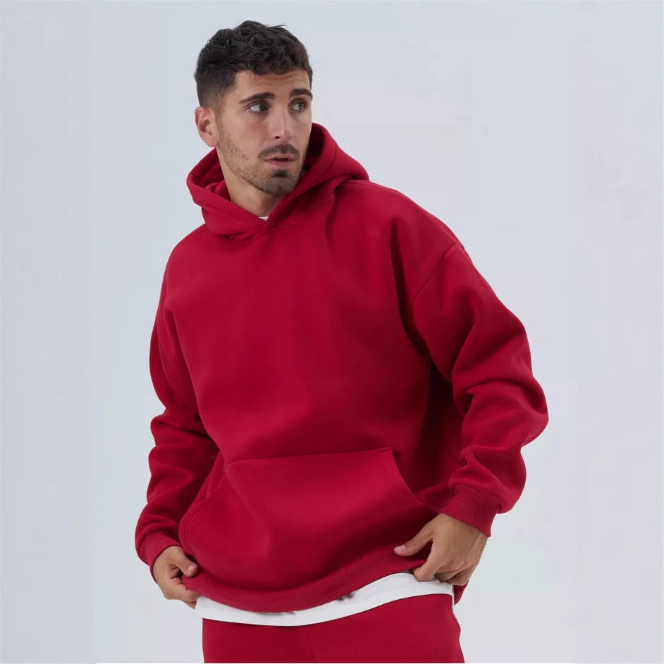 Herren nan schwerer Fleece-Boxy-Hoodie mit tiefem Schulterfall verstärkter Kapuze und Kängurutasche EB