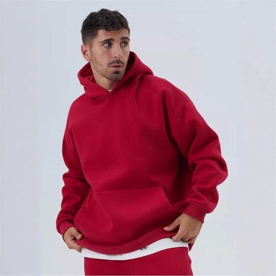 Herren nan schwerer Fleece-Boxy-Hoodie mit tiefem Schulterfall verstärkter Kapuze und Kängurutasche EB