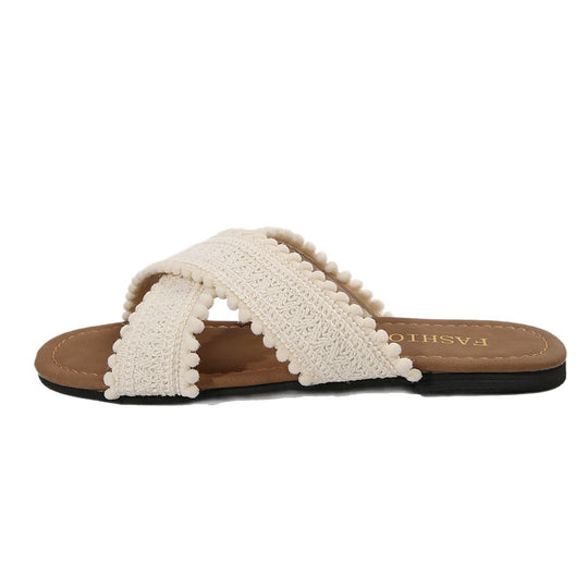 Damen Sommerliche Slip-On Sandalen mit dekorativen Fransen EB