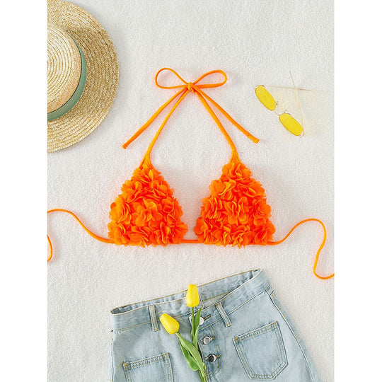 Damen Triangel-Bikini mit verspielten Blumenapplikationen EB