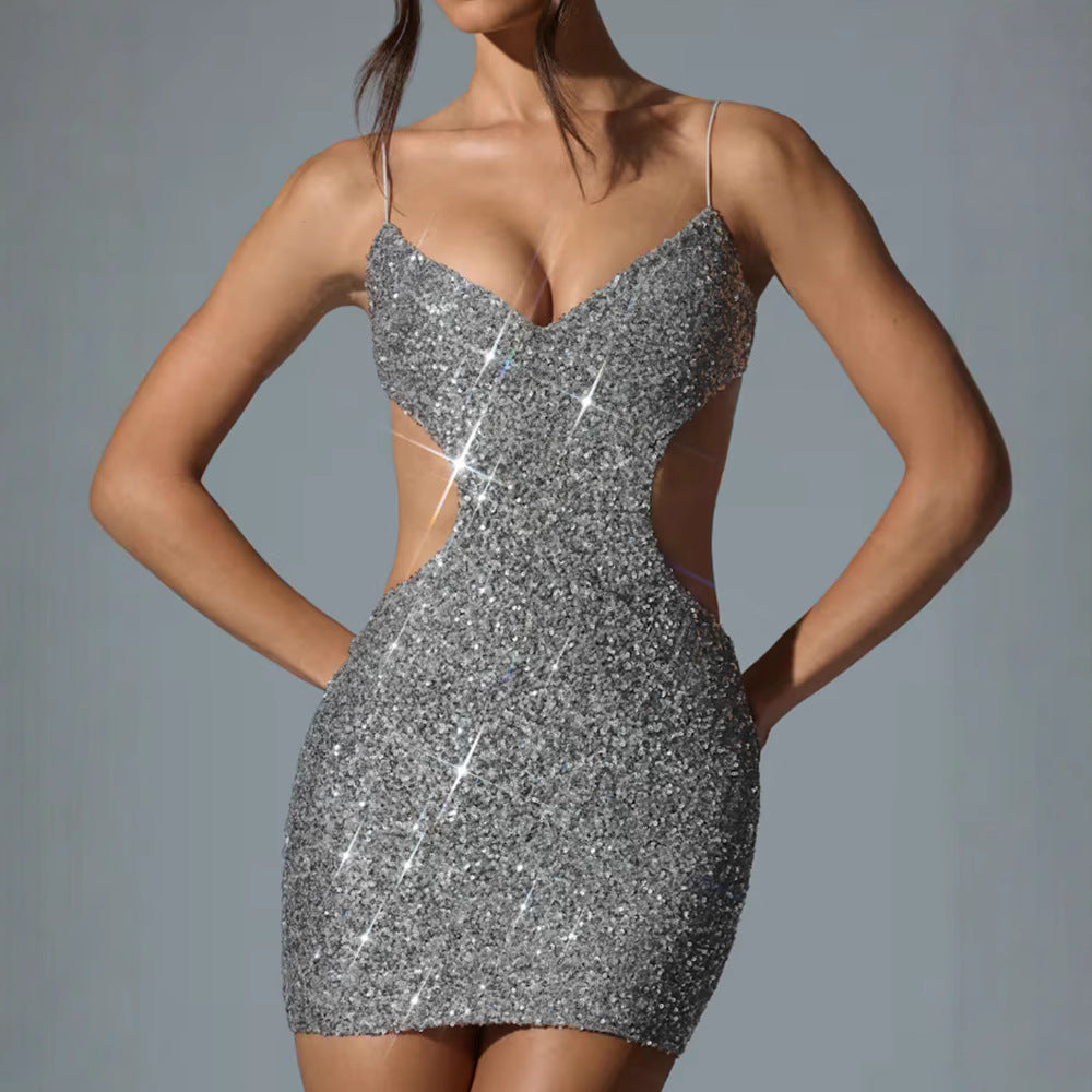 Damen Glitzerndes Cocktailkleid mit raffiniertem Cut-Out Design EB