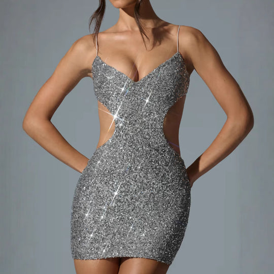Damen Glitzerndes Cocktailkleid mit raffiniertem Cut-Out Design EB