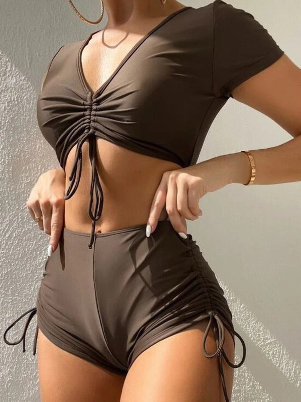 Damen Crop-Top Badeanzug-Set mit verstellbarem Design EB
