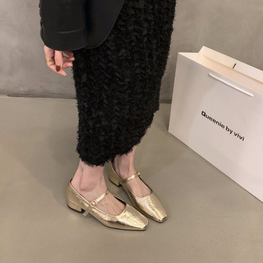 Damen elegante Ballerinas mit glänzender Metalloberfläche und komfortabler Ferse EB