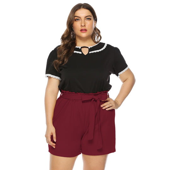 Damen modisches Oberteil mit Rüschenärmel und eleganten Shorts EB