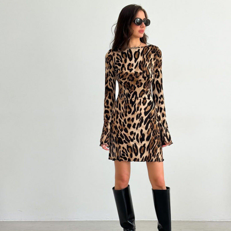Damen Minikleid mit veganem Leder und trendigem Animal-Print EB