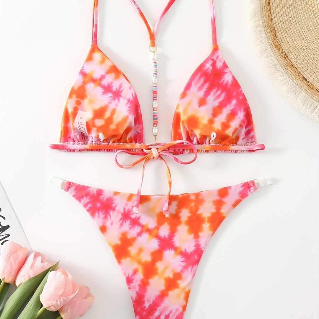 Damen Triangel-Bikini mit modischem Bindeband-Design EB