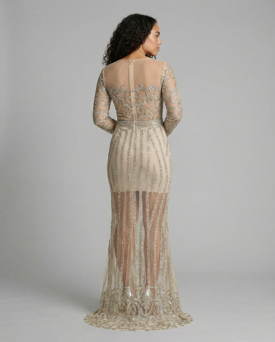 EB | Damen-Nachtschlaf Ballkleid mit Halbtransparentem Stoff und Juwelen