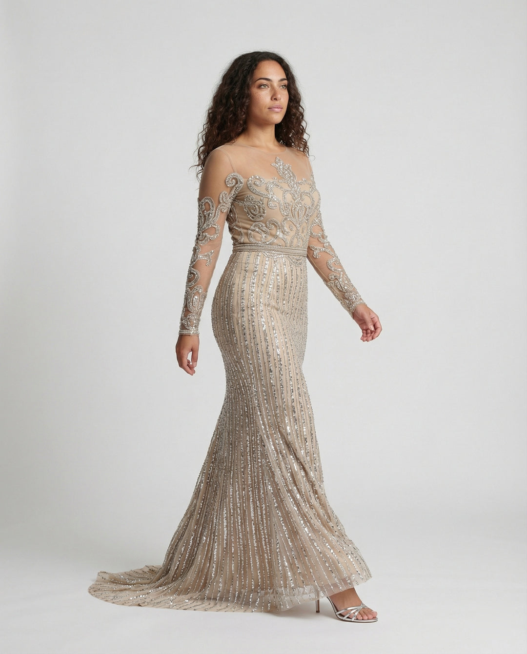 EB | Damen-Nachtschlaf Ballkleid mit Halbtransparentem Stoff und Juwelen