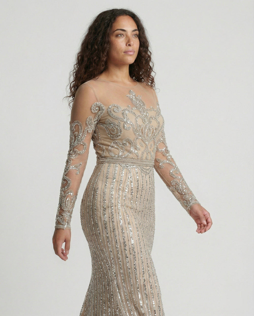 EB | Damen-Nachtschlaf Ballkleid mit Halbtransparentem Stoff und Juwelen