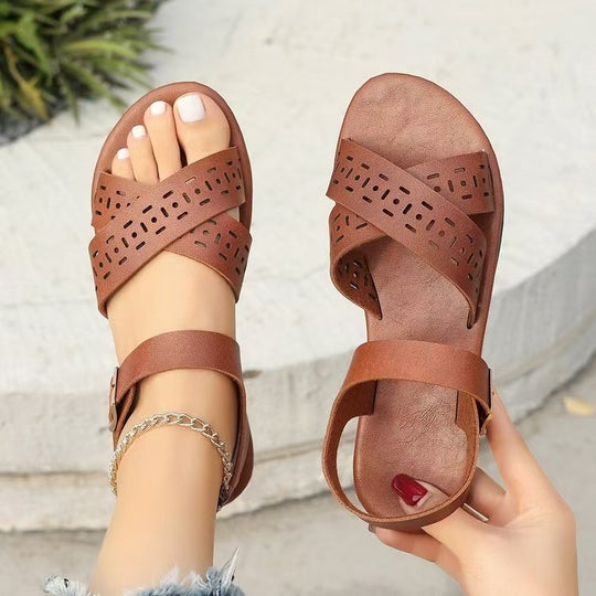 Damen Komfortable Riemensandalen mit modischem Lochmuster EB