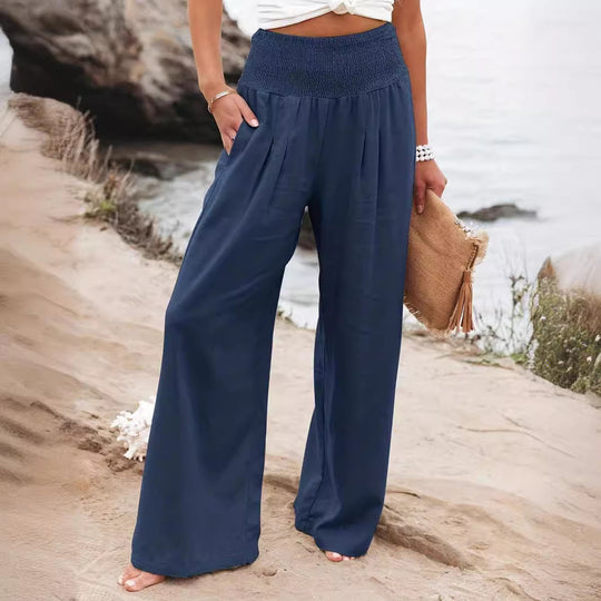 Damen weite Sommerhose mit hohem Bund und eleganten Falten EB