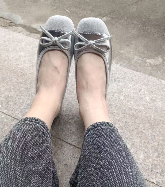 Damen Ballerinas mit zarten Schleifen und weichem Veloursleder EB