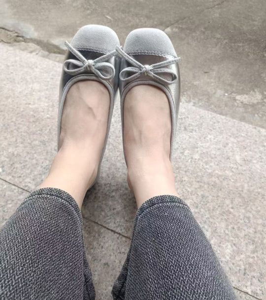 Damen Ballerinas mit zarten Schleifen und weichem Veloursleder EB