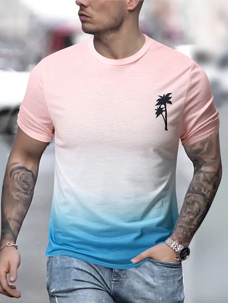 Herren T-Shirt mit modernem Farbverlauf und Palmenstickerei EB
