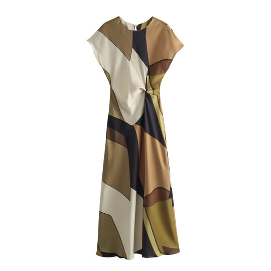 Damen Maxikleid mit modernem geometrischen Muster und fließendem Schnitt EB
