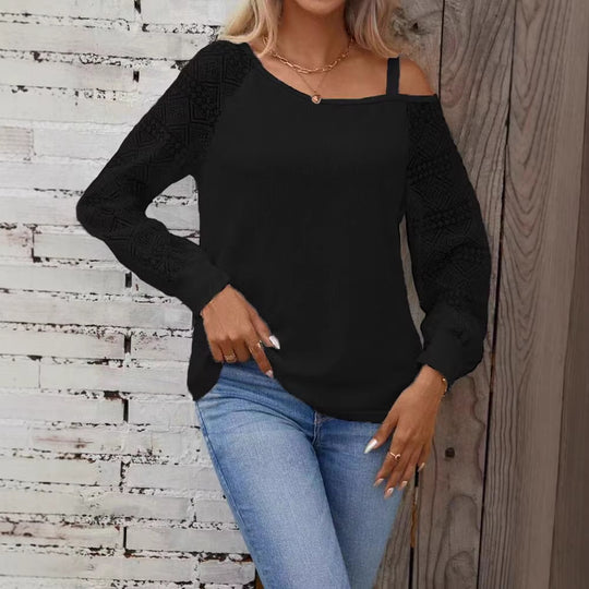Damen Elegantes Strickoberteil mit asymmetrischem Ausschnitt und verzierten Ärmeln EB