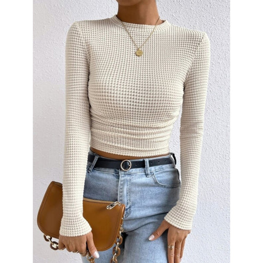 Damen Langarm-Crop-Top aus strukturiertem Jersey EB