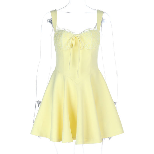 Damen verspieltes Sommerkleid mit Spitzenoberteil und Taillenknoten EB