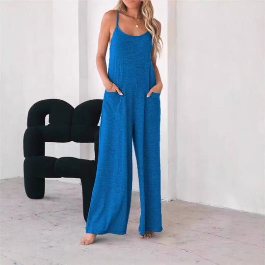 Damen Luftiger Jumpsuit mit Taschen und Spaghettiträgern EB